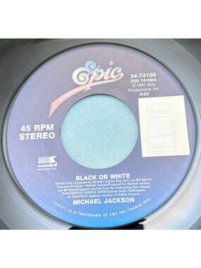Michael Jackson Black or White / Instrumental 45 Vinyl 90s Pop Epic 74100 VG+
